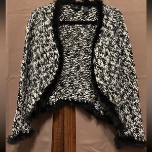 Love Sex Money B/W Chunky Knit Cardigan Faux Fur Trim Womens Size S Italy